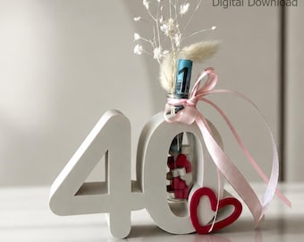 40th Birthday Gift | Money Holder & Vase | Bambu 3MF + STL | Birthday Number Decor | Digital Download