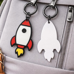 Large Rocket Keychain Tag: Kids Backpack Label, Schoolbag Accessory