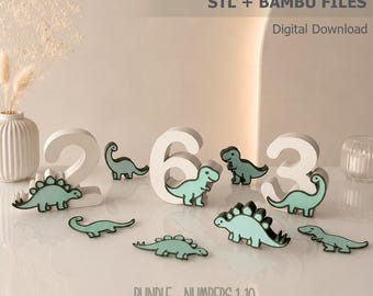 Dinosaur Birthday Table Decor Bundle | Numbers 1–10 | 3 Dinosaur Designs | STL & Bambu | Digital Download