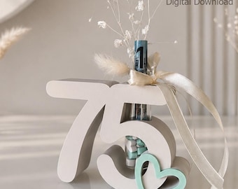 75th Birthday Gift | Money Holder & Vase | Bambu 3MF + STL | Birthday Number Decor | Digital Download