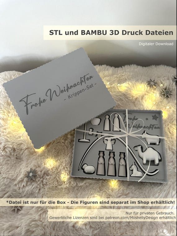 Geschenkbox für Krippenfiguren (separat erhältlich) – Deutsche Version | STL & Bambu Dateien | 3D Druck