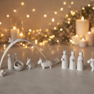 Minimalistisk julkrubba: Modern juldekoration på bord