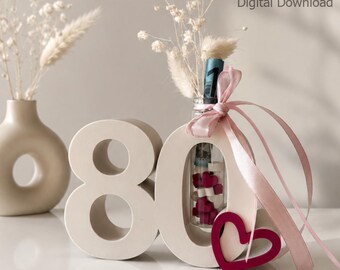 80th Birthday Gift | Money Holder & Vase | Bambu 3MF + STL | Birthday Number Decor | Digital Download
