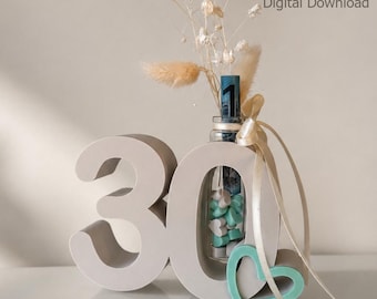 30th Birthday Gift | Money Holder & Vase | Bambu 3MF + STL | Birthday Number Decor | Digital Download