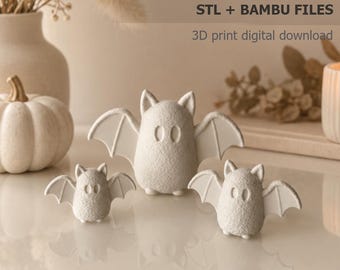 Halloween spooky Bat Family STL | kawaii 3D Print Files | Decor | Bambu 3MF + STL Digital Download