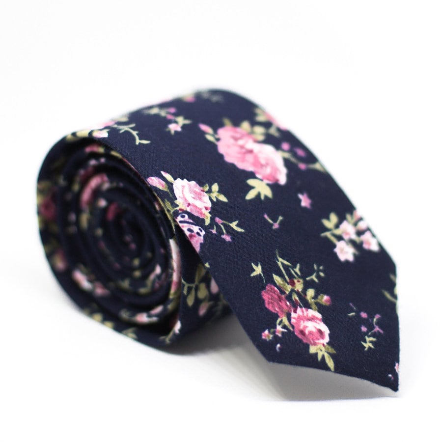 Balboa Vintage Navy Blue & Pink Floral Skinny Tie Mens | Etsy