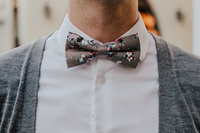 Adirondack Gray & Purple Floral Skinny Tie Mens Wedding | Etsy
