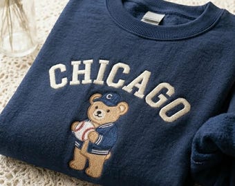 Besticktes Chicago Baseball-Shirt, Spieltag Bär Sweatshirt, Softball-Fan Sport Geschenk, Unisex Pullover für Männer, Frauen