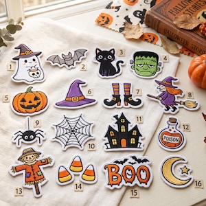 Halloween-Stickerei, niedliche Geister-, Hexen- und Kürbis-Aufnäher zum Aufbügeln, gruseliges Aufnäher-Set, DIY-Applikationen für Jacke, Rucksack und Mütze, Halloween-Geschenk