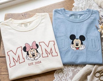 Embroidered Mom & Dad Disney Tee, Couple Mouse T-Shirt or Sweatshirt, Family Matching Shirt, Mother's Day Shirt, Father's Day Gift Shirt