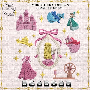 Magic Kingdom Embroidery Design, Movie Cartoon Embroidery Design, Princess Icon Embroidery Design, Girl Trip Embroidery, Instant Download
