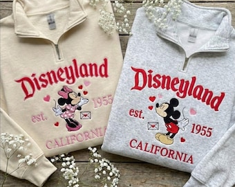 Mouse Couple Matching Embroidered Quarter Zip,Magical Land Valentine Embroidered Shirt, Cartoon Mouse Embroidered Quarter Zip,Valentine Gift