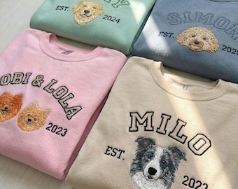 Besticktes Hunde-Sweatshirt, personalisiertes Haustier-Gesicht-Sweatshirt von Ihrem Foto, Varsity-besticktes Sweatshirt