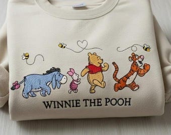 EMBROIDERED Cartoon Bear Friends Sweatshirt, Retro Cartoon Character Embroidered Crewneck, Embroidery Sweatshirt