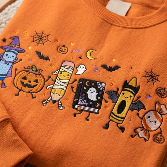 Halloween Teacher Embroidered Sweatshirt, Funny Teacher Life Shirt, Teacher School Supplies Shirt, Back To School Gift, Spooky Season Gift