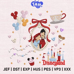 Couple Cartoon Dog Embroidery Design, Movie-Inspired Embroidery File, Magic Kingdom Pattern, Instant Download