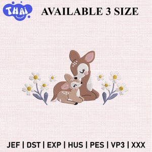 Floral Deer Embroidery Design, Floral Embroidery Design, Animal Embroidery Machine File, Instant Download, 3 Size,Instant Download