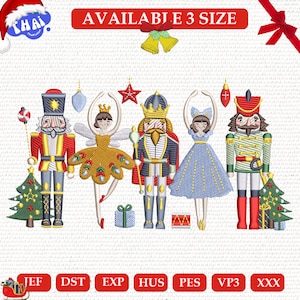 Nutcracker Ballet Embroidery Design, Christmas Holiday Pattern, Machine Embroidery File, 3 Sizes, Instant Download