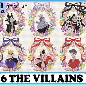 Diseño de bordado de dibujos animados de princesas, diseño de bordado de arco de espejo de villanos, diseño de bordado de reino mágico, descarga instantánea