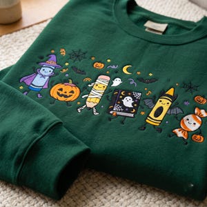 Halloween Teacher Embroidered Sweatshirt, Funny Teacher Life Shirt, Teacher School Supplies Shirt, Back To School Gift, Spooky Season Gift image 3