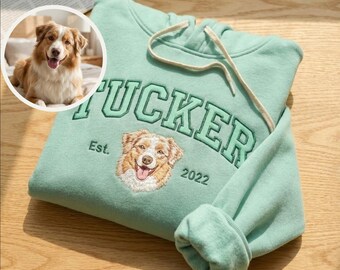 Custom Dog Hoodie Embroidered Dog Name, Personalized Pet Face Sweatshirt from Your Photo, Varsity Embroidered Sweatshirt