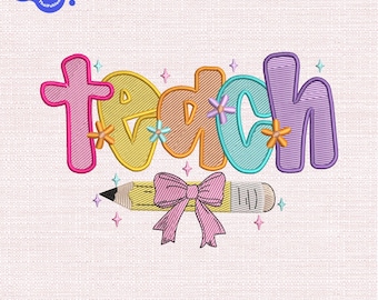 Preppy Teach Coquette Embroidery, Floral Teacher Stitch File, Back to School Embroidery Design, Teacher Gift File, Instant Download