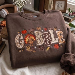 Coquette Patchwork Thanksgiving Embroidered Sweatshirt, Preppy Varsity Thanksgiving Shirt, Cute Pumpkin Turkey Autumn Tee, Cozy Fall Gift