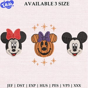 Halloween Mouse-Inspired Embroidery Design, Cute Pumpkin with Bow and Ears Stitch File, Instant Download
