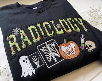 Embroidered Halloween Radiology Sweatshirt, Halloween Xray Tech Tee, Rad Tech Halloween Gift, Ghost Radiology Gift, Radiology Student Gift