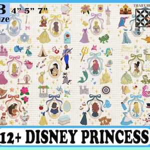 Magic Kingdom Embroidery Bundle, Princess Family Embroidery Bundle, Vintage Coquette Princess Embroidery Design, Instant Download