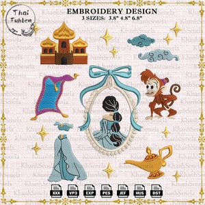 Princess Cartoon Embroidery Design, Magic Kingdom Embroidery Design, Princess Icon Embroidery Design, Girl Trip Embroidery, Instant Download