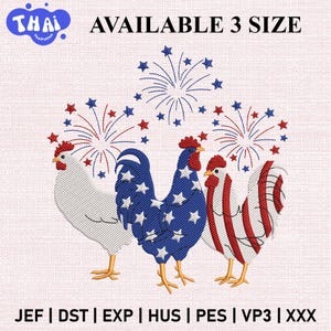 Retro July 4th Embroidery Design, Patriotic Animal Embroidery Design, Patriotic USA Chicken Embroidery Design, Digital Download