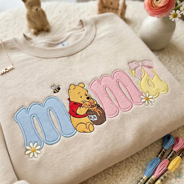 Embroidered Mama Bear Sweatshirt, Mama Cartoon Tee, Castle Mom Crewneck, Birthday Shirt for Mom, New Mom Gift