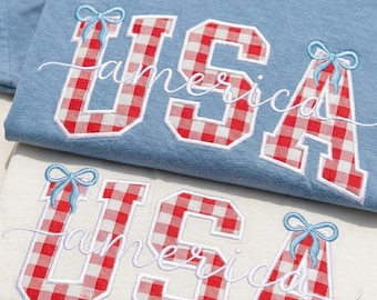 Embroidered Gingham Appliqué USA 250th Anniversary Shirt, 1776–2026 T-Shirt, 1776 Patriotic Tee, 4th of July, 250 Years USA