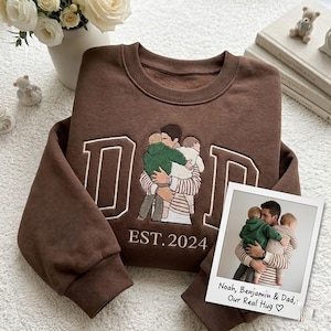 Custom Fathers Day Embroidered Photo Portrait Sweatshirt, Father’s Day Gift for Dad, Personalized Gift from Photo, Gifts For New Dad