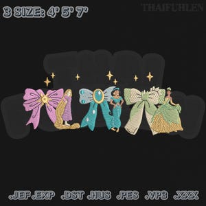 Magic Kingdom Embroidery Design, Princess And Friend Embroidery, Princess Cartoon Embroidery File, Women's Little Mermaid Embroidery