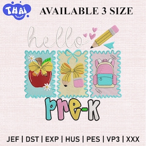 Preppy Back to School Embroidery Bundle, Hello Kindergarten to 5th Grade Stitch File, Coquette First Day Teacher Girl Embroidery