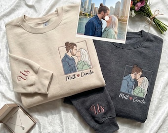 Embroidered Couple Portrait Sweatshirt, Custom Embroidered Sweater, Photo Embroidered Crewneck, Custom Couple Portrait, Custom Gifts