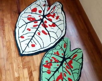Strawberry Caladium Leaf Tufted Rug | Handmade Botanical Floor Decor