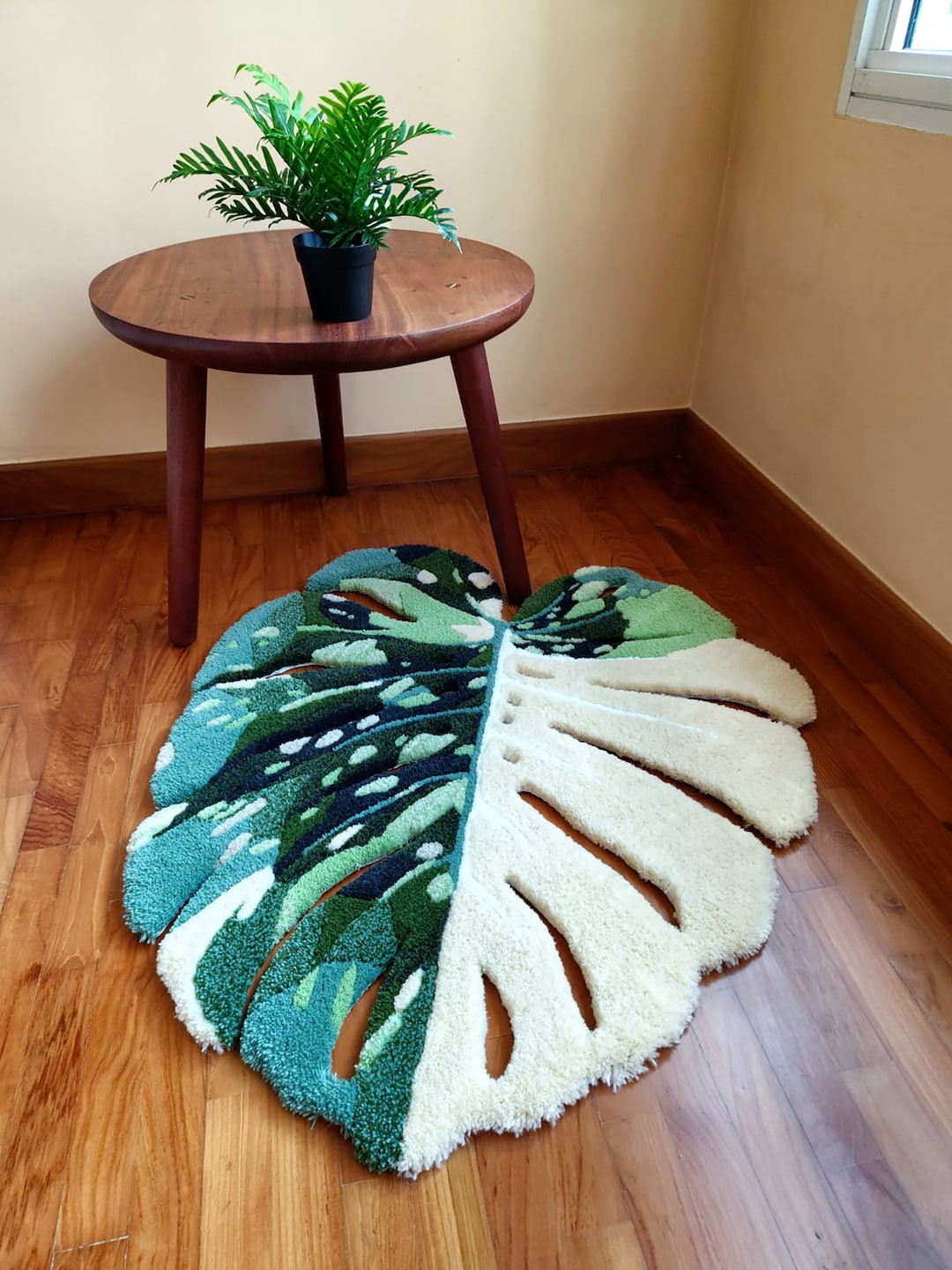 Custom Tufted Variegated Monstera Albo Leaf Rug for Indoor Home or