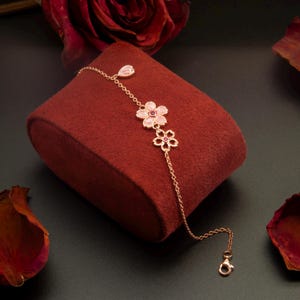 Cherry Blossom bracelet adjustable chain | 925 Silver Minimalist Jewelry Gift for her