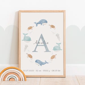 Poster A4 & A3 | Unterwasserwelt Namensposter personalisiert Wandbild Geburtsposter Geburtstafel Name Kinder Boho Taufgeschenk ohne Rahmen