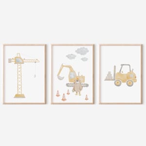 3er Posterset A4 & A3 | Bagger mit Bär u. Gabelstapler u. Kran | Kinderposter Poster Kinderzimmer Tierposter Baustelle Baufahrzeuge