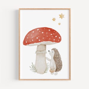 Poster A4 & A3 | Igel mit Fliegenpilz | Kinderposter Poster Kinderzimmer Babyzimmer Tierposter