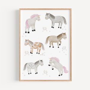 Poster A4 & A3 | Pferd u. Einhorn | Kinderposter Poster Kinderzimmer Babyzimmer Tierposter