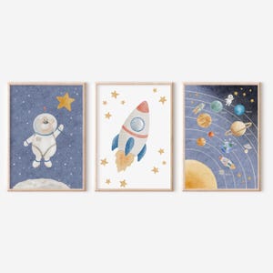 3er Posterset A4 & A3 | Astronaut Bär u. Rakete u. Sonnensystem | Kinderposter Poster Kinderzimmer Tierposter Weltraum