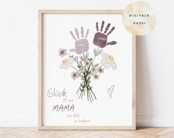 Handprint children's flower bouquet, handprint gift, baby handprint, child's handprint, gift for grandma and mom, Mother's Day, digital download, footprint