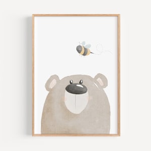 Poster A4 & A3 | Bär mit Bienchen | Kinderposter Poster Kinderzimmer Tierposter Babyzimmer