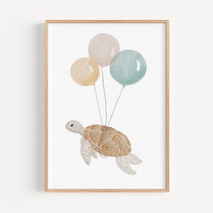 Poster A4 & A3 | Schildkröte mit Ballon | Kinderposter Poster Kinderzimmer Babyzimmer Tierposter
