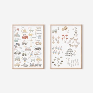 2er Posterset A4 & A3 | ABC Poster u. Zahlenposter | Kinderposter Poster Kinderzimmer Tierposter Babyzimmer Alphabet Zahlen lernen